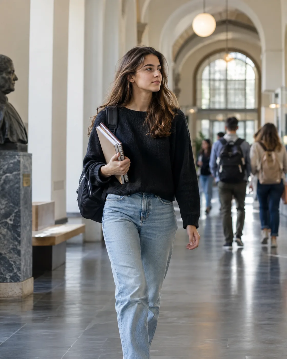 Studentka w korytarzu uczelni